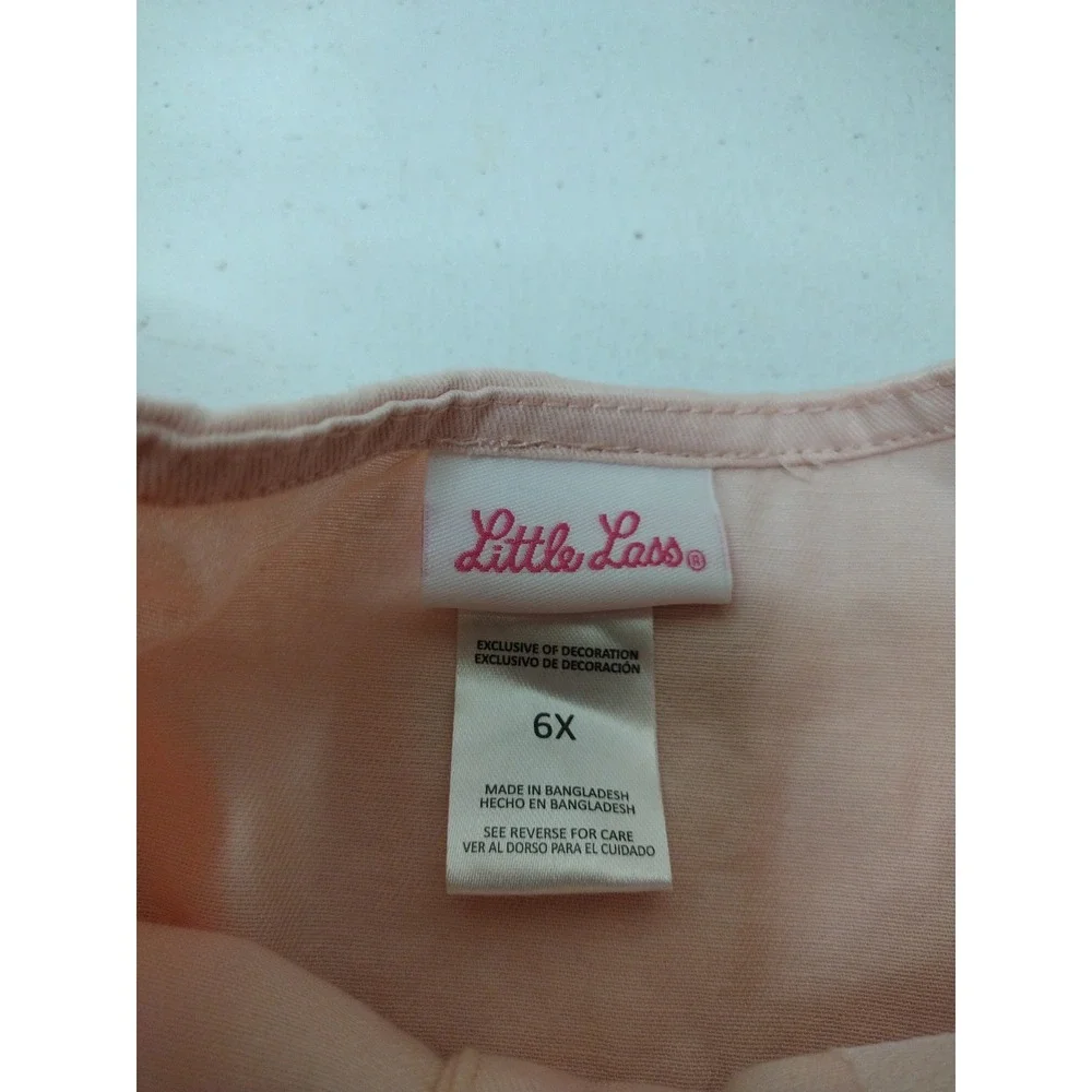 Little Lass Girls Pink Cotton Flutter Sleeve Button Front Romper 6X